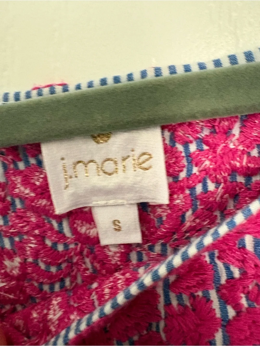 j.marie Shift Dress Women's S Blue/White Striped Pink Embroidery Round Neck - Picture 3 of 5